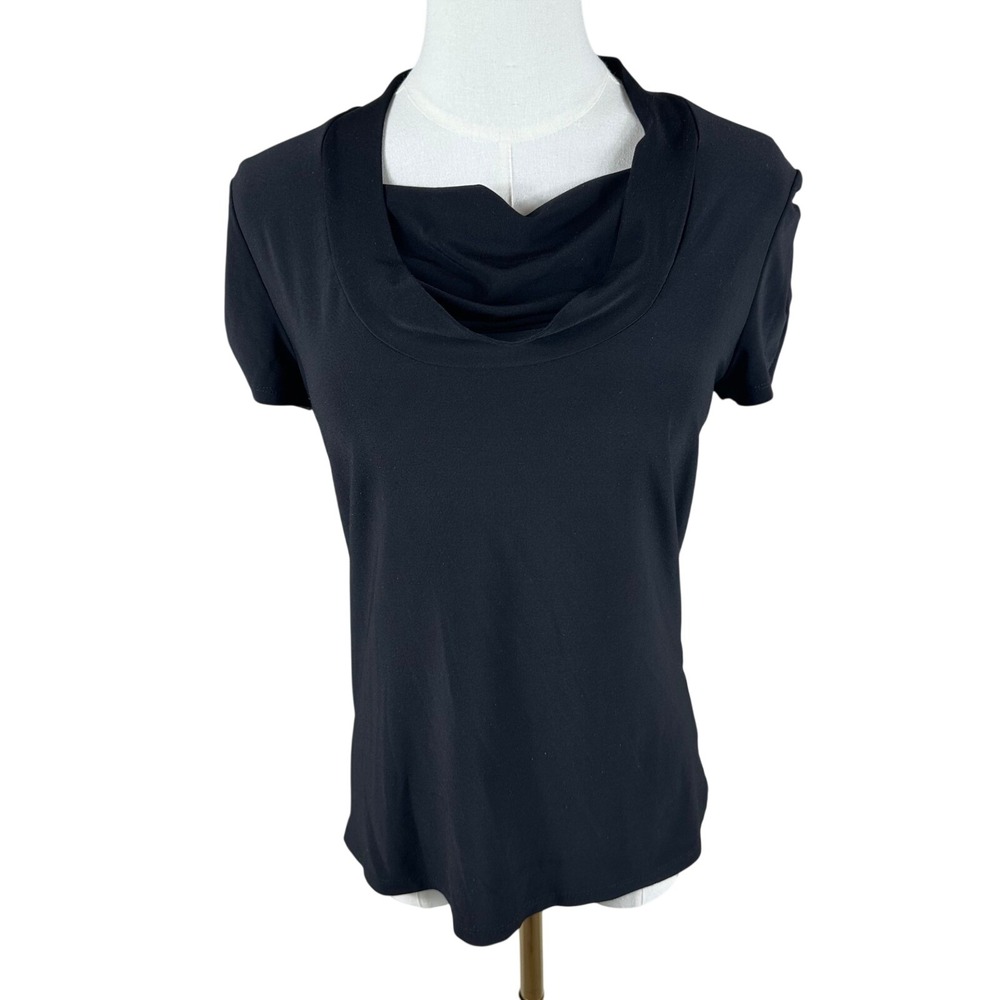 Tahari Arthur S Levine Top Women S Black Cowl Neck Short Sleeve Professional